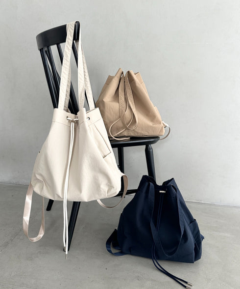 【A4収納可能】軽量ナイロン2way巾着バッグ トートバッグ リュック | MD1253036 | アイボリー