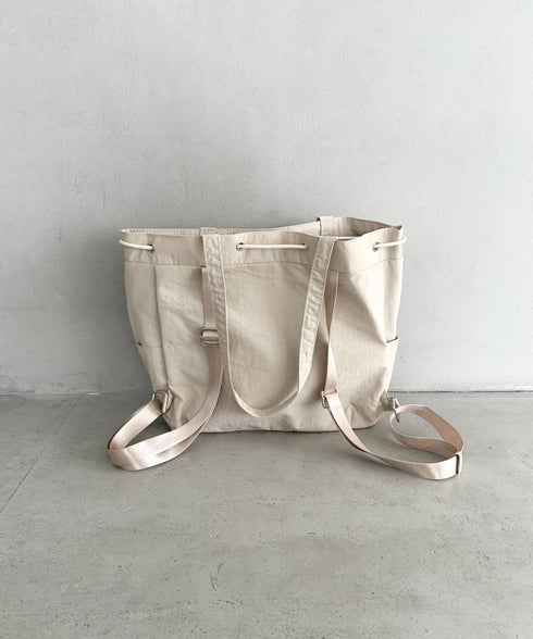 【A4収納可能】軽量ナイロン2way巾着バッグ トートバッグ リュック | MD1253036 | アイボリー