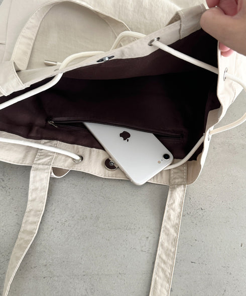 【A4収納可能】軽量ナイロン2way巾着バッグ トートバッグ リュック | MD1253036 | アイボリー