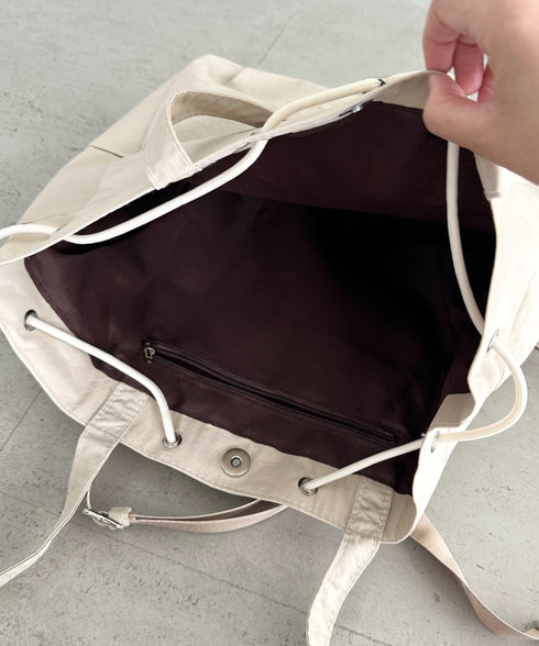 【A4収納可能】軽量ナイロン2way巾着バッグ トートバッグ リュック | MD1253036 | アイボリー