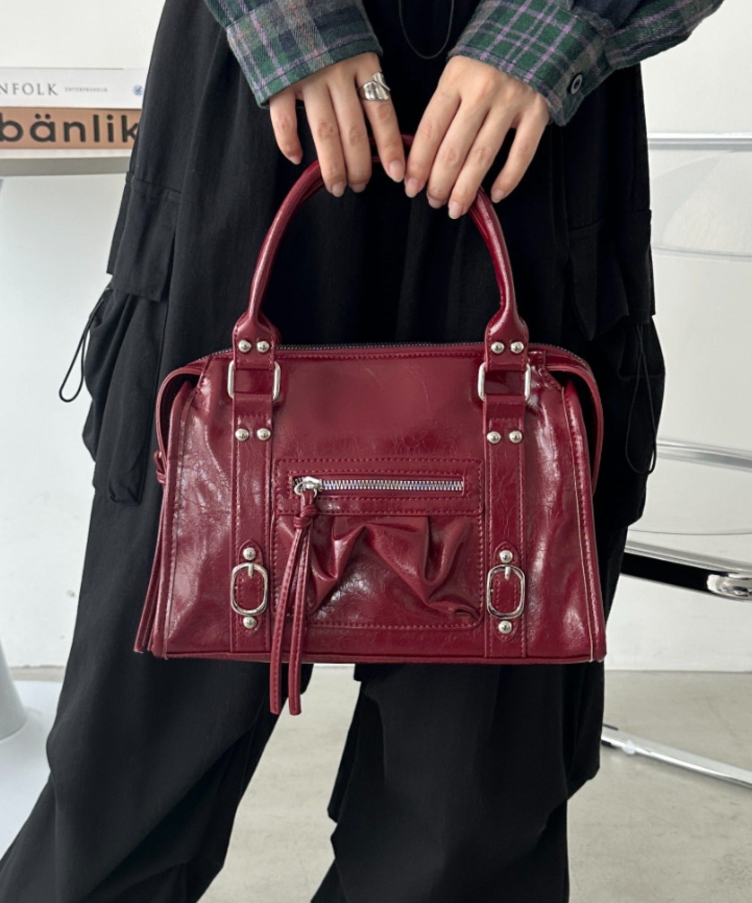 アンティークPUボストンバッグ | CL1256023 | レッド