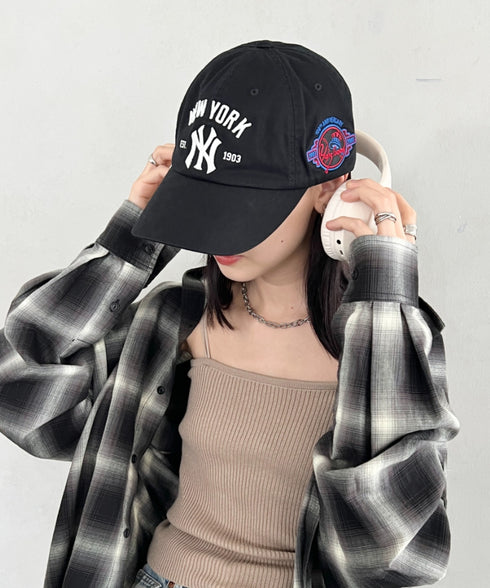 MLB KOREA(エムエルビーコリア)/ヴィンテージ 刺繍 ロゴパッチ メジャーリーグ ベースボール キャップ 帽子/Vintage Cooperstown Patch Unstruck Ball Cap | AT5253044 | ブラック