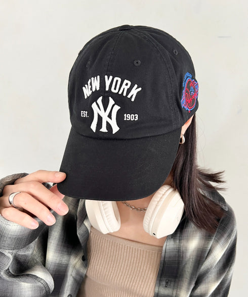 MLB KOREA(エムエルビーコリア)/ヴィンテージ 刺繍 ロゴパッチ メジャーリーグ ベースボール キャップ 帽子/Vintage Cooperstown Patch Unstruck Ball Cap | AT5253044 | ブラック