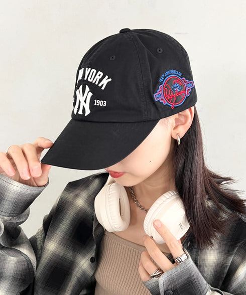 MLB KOREA(エムエルビーコリア)/ヴィンテージ 刺繍 ロゴパッチ メジャーリーグ ベースボール キャップ 帽子/Vintage Cooperstown Patch Unstruck Ball Cap | AT5253044 | ブラック