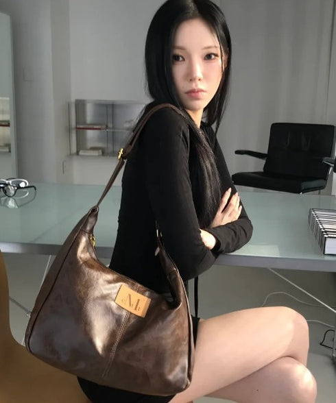 MUCENT(ムセント)/軽量 ゴールドライン ショルダー トートバッグ/MERIN GOLD LINE LEATHER SHOULDER BAG | AT1253047 | ブラウン