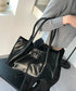MUCENT(ムセント)/ロゴパッチ ショルダー トートバッグ/PEE MIDDLE STITCH LEATHER TOTE BAG | AT1253048 | ブラック