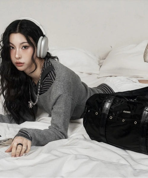 BLACK PURPLE(ブラックパープル)/大容量 グロッシー ショルダー ボストン ダッフルバッグ/Niki Glossy D | AT1253052 | ブラック