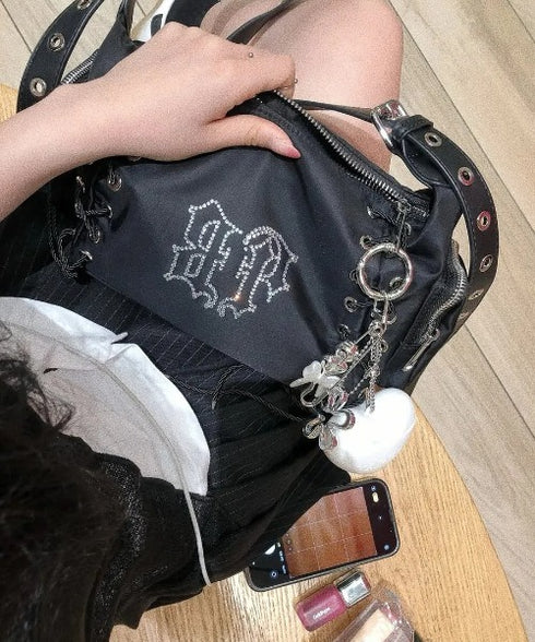 BLACK PURPLE(ブラックパープル)/3WAY 軽量 ストーン コルセット ショルダー トート クロスバッグ/Glow Corset Bag | AT1253054 | ブラック