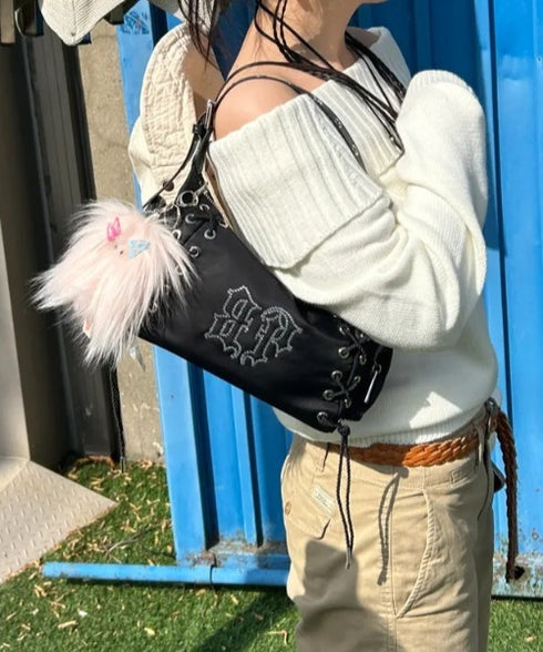 BLACK PURPLE(ブラックパープル)/3WAY 軽量 ストーン コルセット ショルダー トート クロスバッグ/Glow Corset Bag | AT1253054 | ブラック