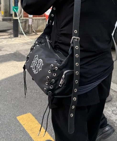BLACK PURPLE(ブラックパープル)/3WAY 軽量 ストーン コルセット ショルダー トート クロスバッグ/Glow Corset Bag | AT1253054 | ブラック