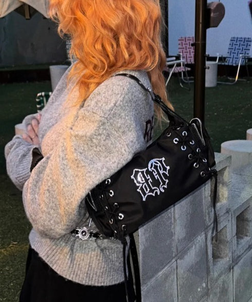 BLACK PURPLE(ブラックパープル)/3WAY 軽量 ストーン コルセット ショルダー トート クロスバッグ/Glow Corset Bag | AT1253054 | ブラック