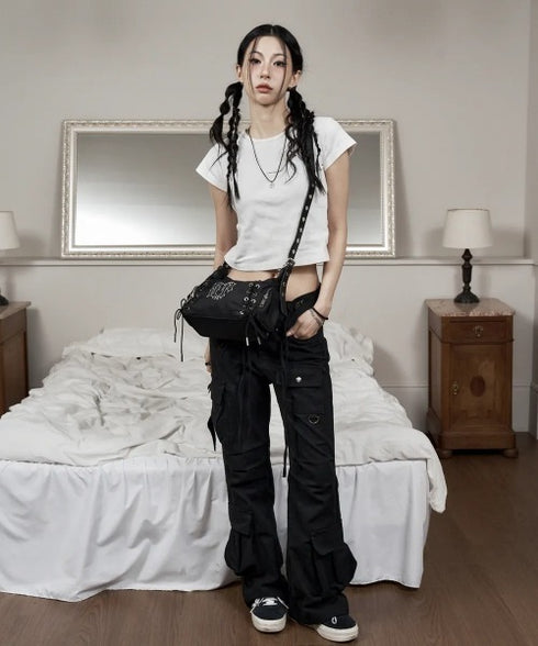 BLACK PURPLE(ブラックパープル)/3WAY 軽量 ストーン コルセット ショルダー トート クロスバッグ/Glow Corset Bag | AT1253054 | ブラック