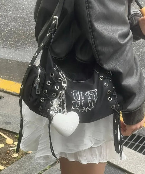 BLACK PURPLE(ブラックパープル)/3WAY 軽量 ストーン コルセット ショルダー トート クロスバッグ/Glow Corset Bag | AT1253054 | ブラック