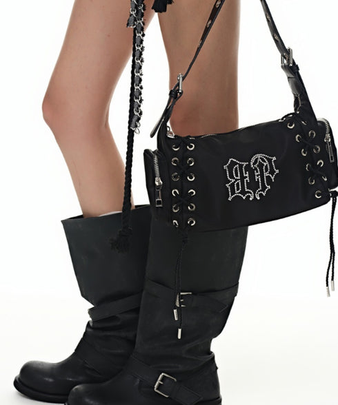 BLACK PURPLE(ブラックパープル)/3WAY 軽量 ストーン コルセット ショルダー トート クロスバッグ/Glow Corset Bag | AT1253054 | ブラック