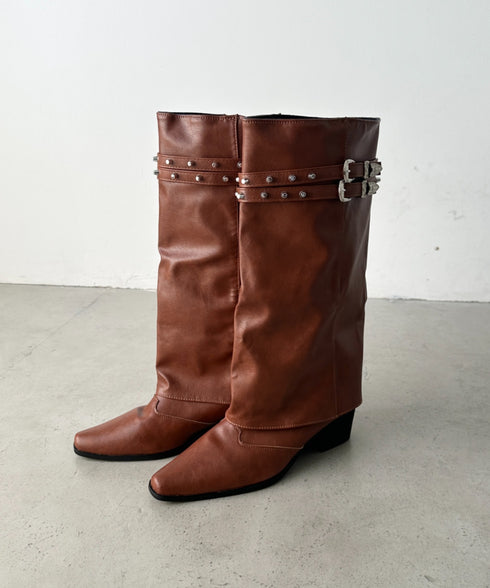スタッズダブルベルトカバーロングブーツ | BA3256019 | ブラウン