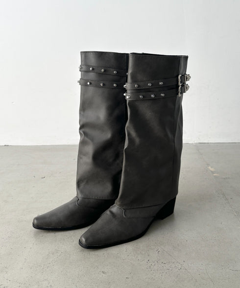 スタッズダブルベルトカバーロングブーツ | BA3256019 | ダークブラウン