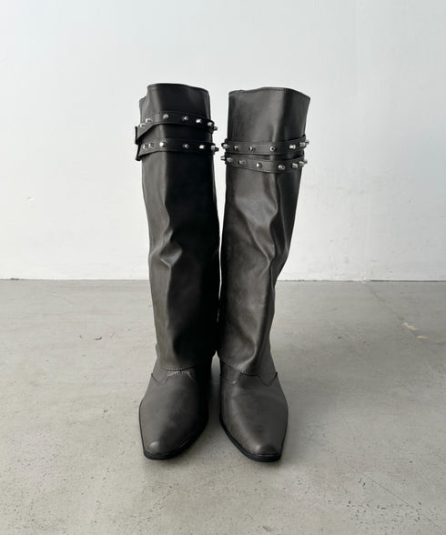 スタッズダブルベルトカバーロングブーツ | BA3256019 | ダークブラウン