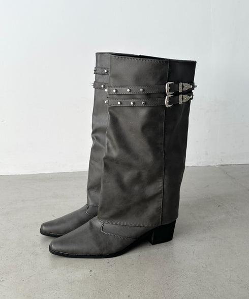 スタッズダブルベルトカバーロングブーツ | BA3256019 | ダークブラウン