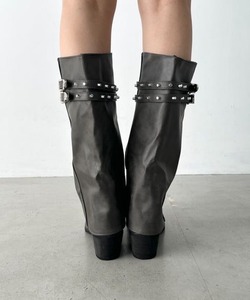 スタッズダブルベルトカバーロングブーツ | BA3256019 | ダークブラウン