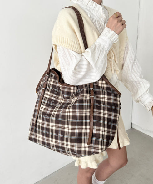 ロングハンドルチェックショルダーバッグ | SL1256082 | ブラウン