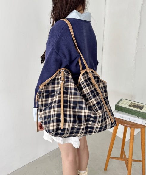ロングハンドルチェックショルダーバッグ | SL1256082 | ネイビー