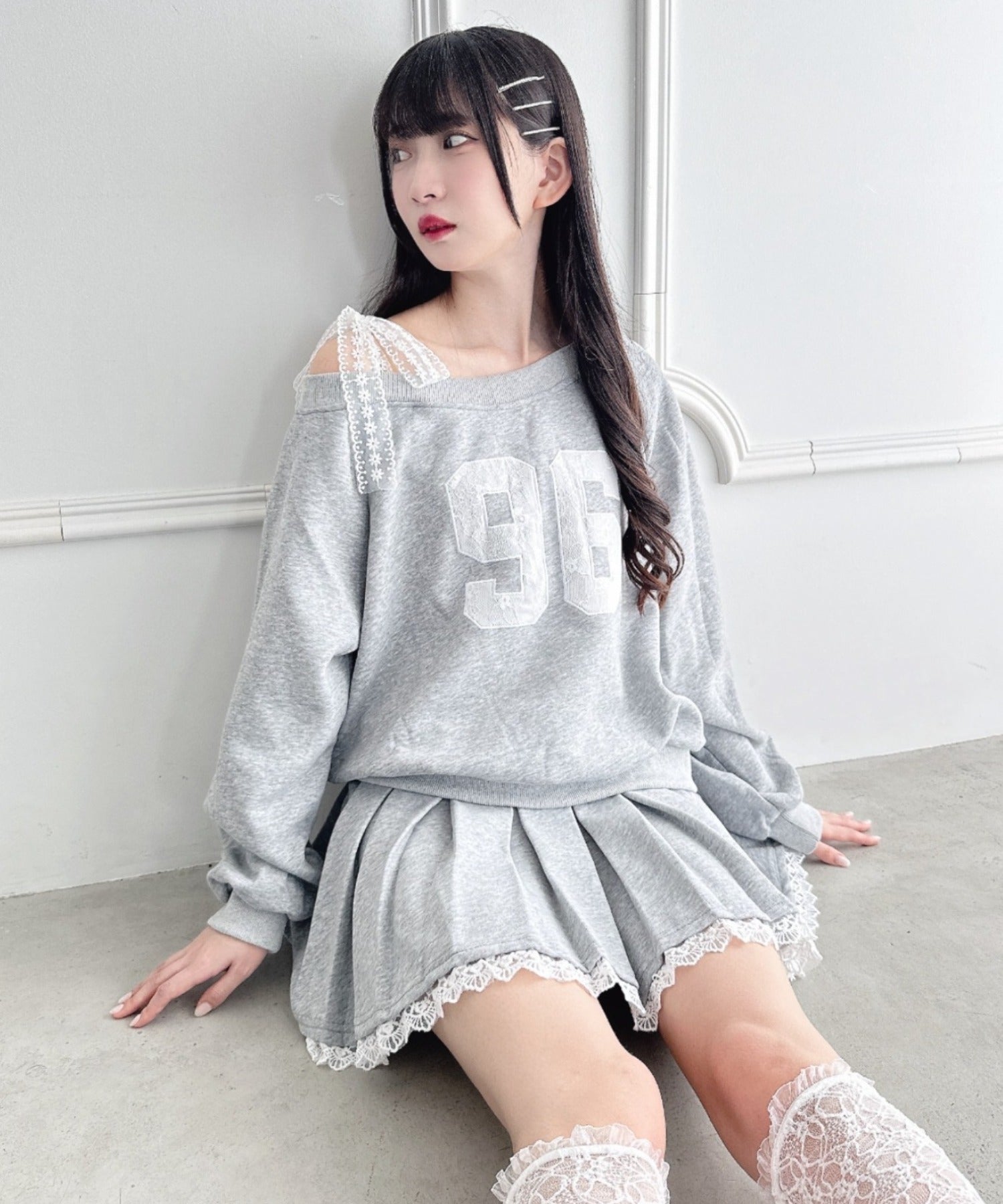 【けいちりん様】カットオフ半袖スウェット＆ショーツセットアップ　上M下L 上下2点セット】レースナンバリングスウェットセットアップ