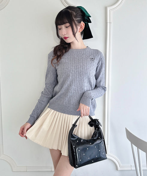 リボン刺繍ケーブルニットトップス | LO2256043 | グレー