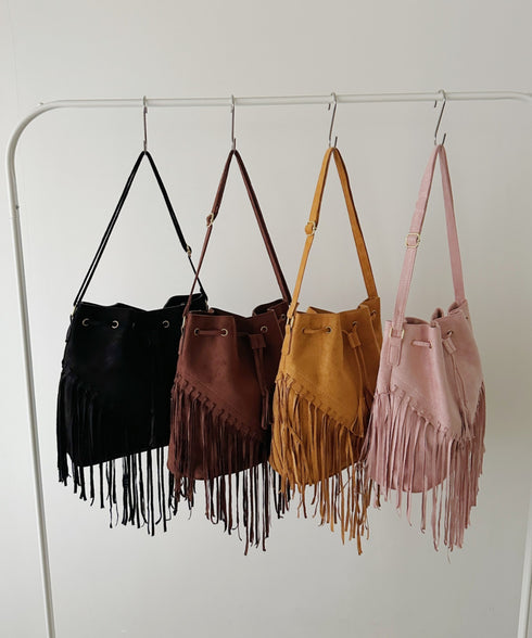 フェイクスエードフリンジ巾着バッグ | CL1256027 | ピンク