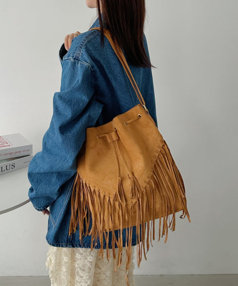 フェイクスエードフリンジ巾着バッグ | CL1256027 | キャメル