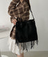 フェイクスエードフリンジ巾着バッグ | CL1256027 | ブラック