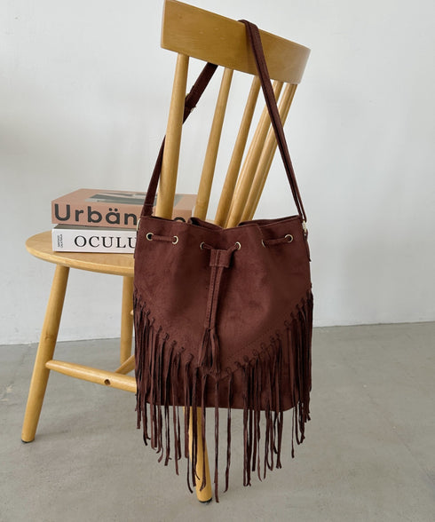 フェイクスエードフリンジ巾着バッグ | CL1256027 | ブラウン