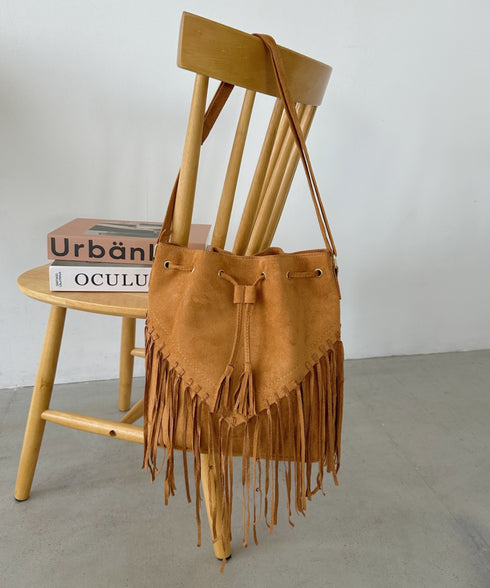 フェイクスエードフリンジ巾着バッグ | CL1256027 | キャメル