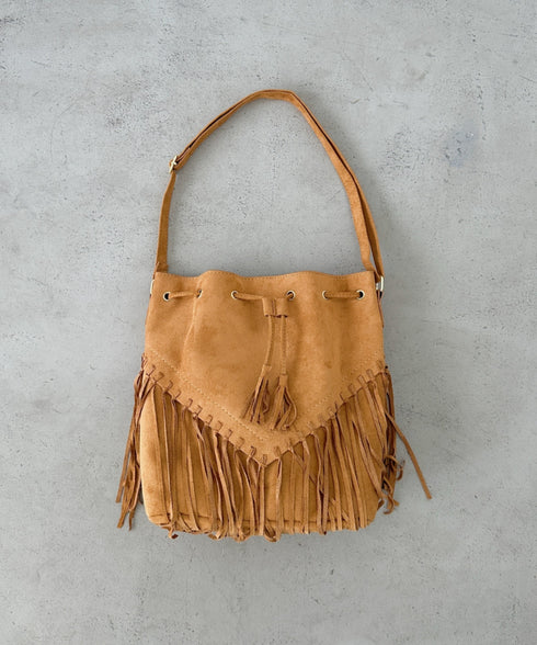フェイクスエードフリンジ巾着バッグ | CL1256027 | キャメル