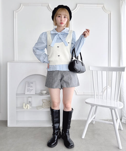 【2点SET】ボウタイブラウス＋リボン刺繍ベスト | LO2256050 | オフホワイト