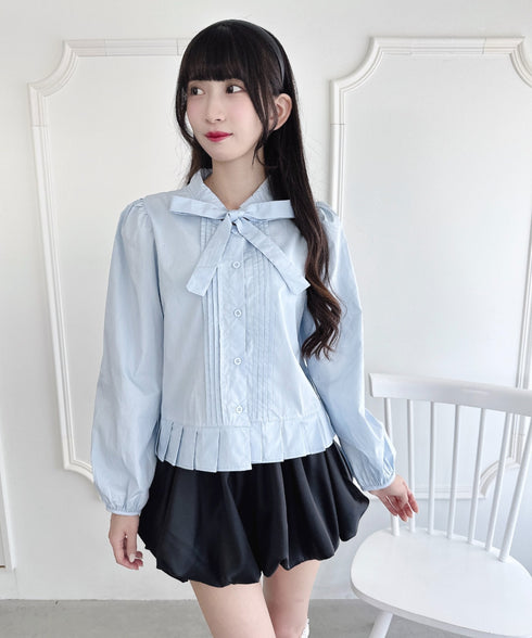 【2点SET】ボウタイブラウス＋リボン刺繍ベスト | LO2256050 | グレー