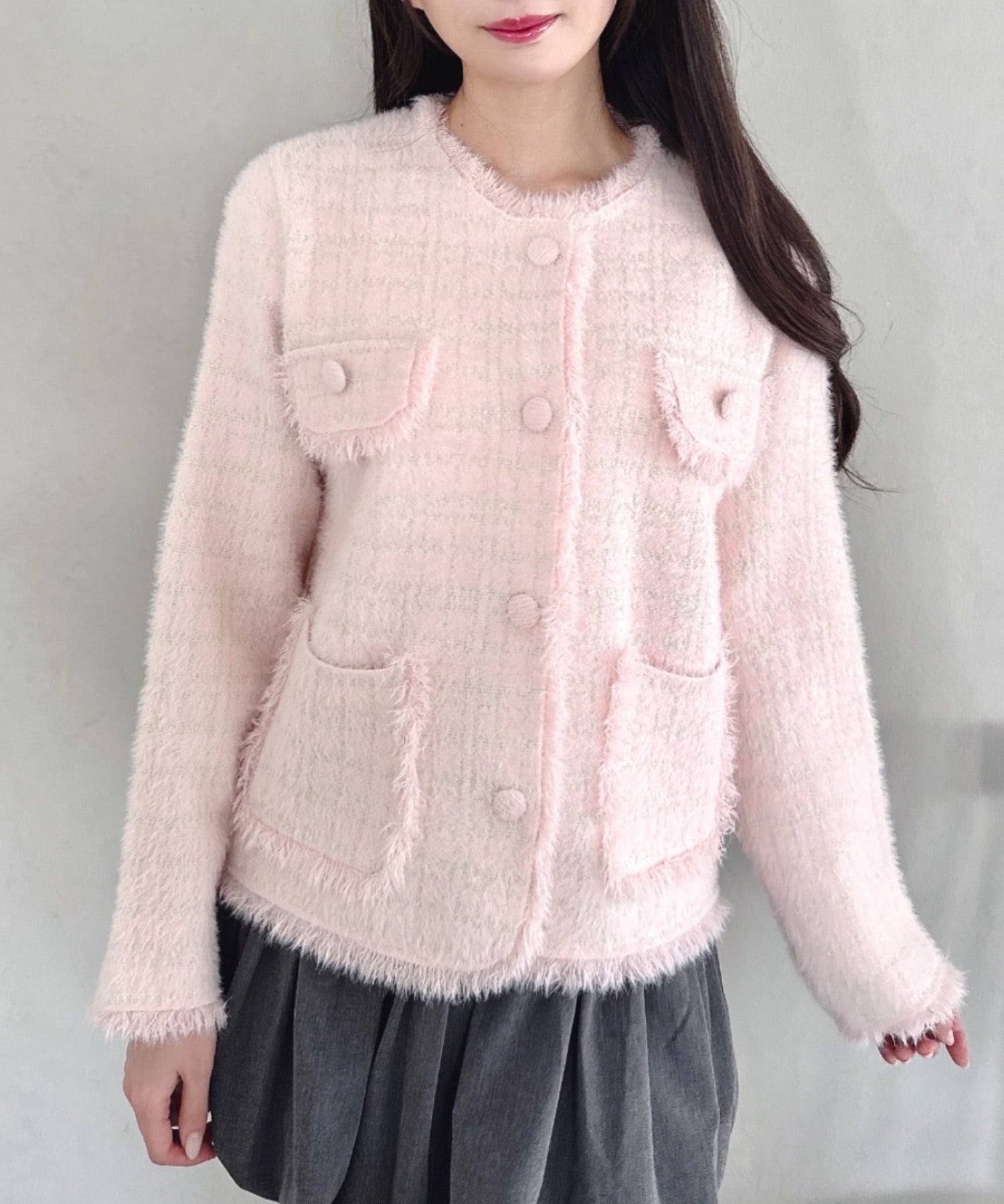 【未使用タグ付】Rirandtureラメツイードニットジャケット ラメツイードライクニットジャケット | LO2254002 | ピンク