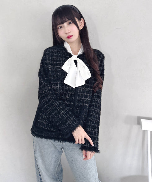 ラメツイードライクニットジャケット | LO2254002 | ブラック