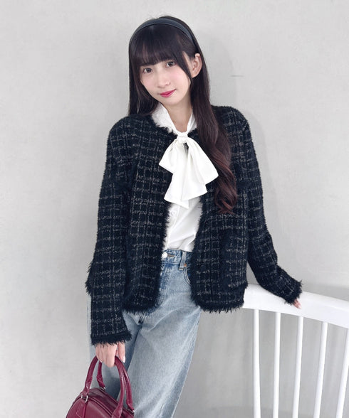 ラメツイードライクニットジャケット | LO2254002 | ブラック