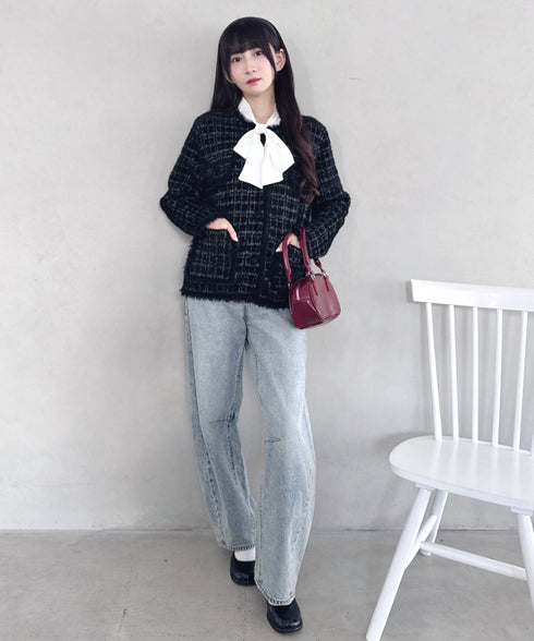 ラメツイードライクニットジャケット | LO2254002 | ブラック