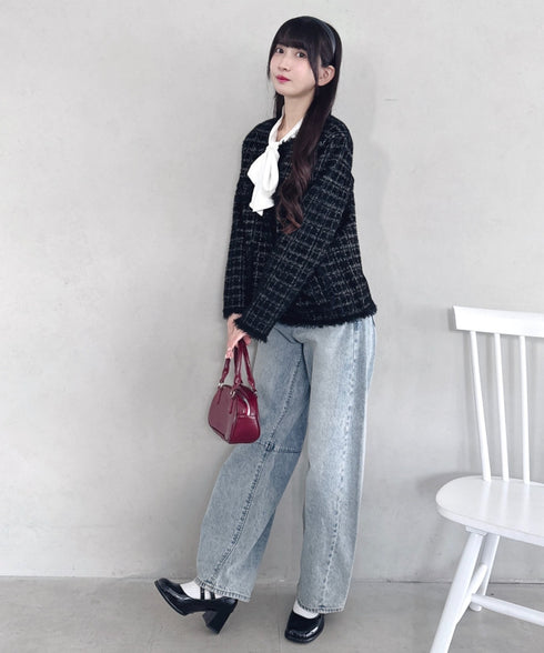 ラメツイードライクニットジャケット | LO2254002 | ブラック