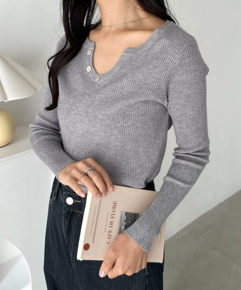 スキッパーネックリブニットトップス | CL2253025 | グレー