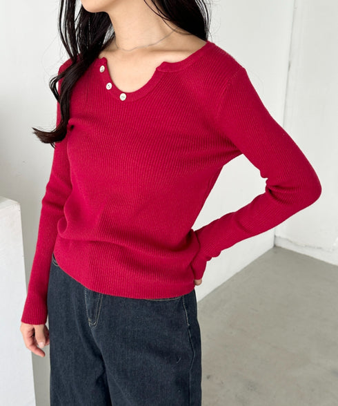 スキッパーネックリブニットトップス | CL2253025 | レッド