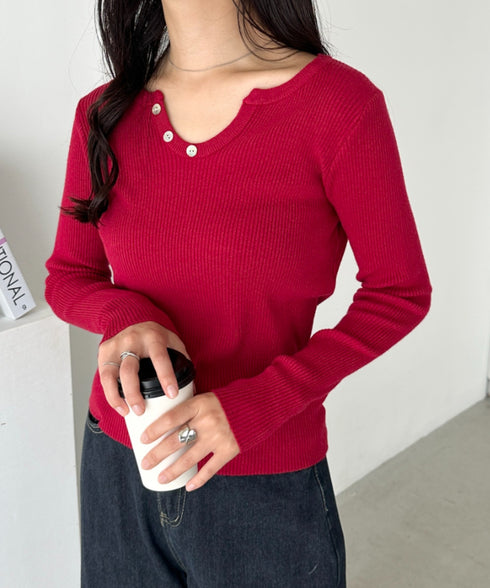 スキッパーネックリブニットトップス | CL2253025 | レッド
