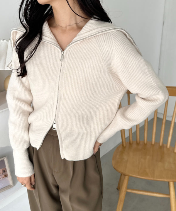 セーラーカラーダブルジップニットトップス | CL2256030 | アイボリー