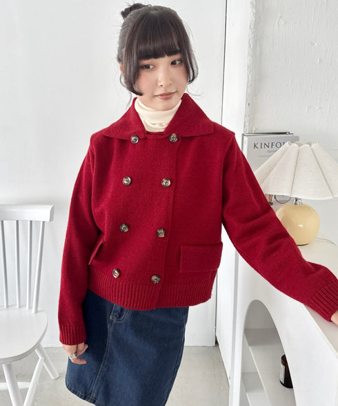 ダブルボタン襟付きニットカーディガン | SL2254001 | レッド