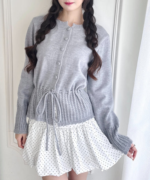 クロシェ切り替えリボンカーディガン | LO2254006 | グレー