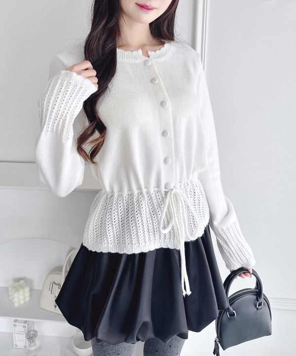 クロシェ切り替えリボンカーディガン | LO2254006 | オフホワイト