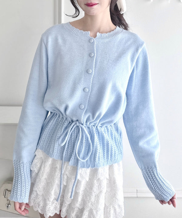 クロシェ切り替えリボンカーディガン | LO2254006 | ライトブルー