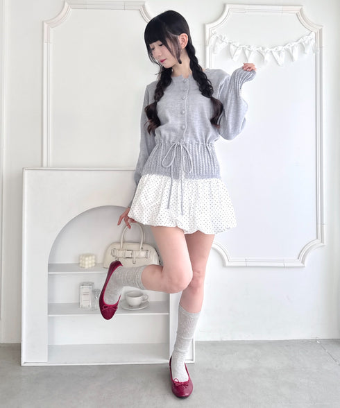 クロシェ切り替えリボンカーディガン | LO2254006 | グレー