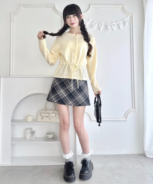 クロシェ切り替えリボンカーディガン | LO2254006 | イエロー